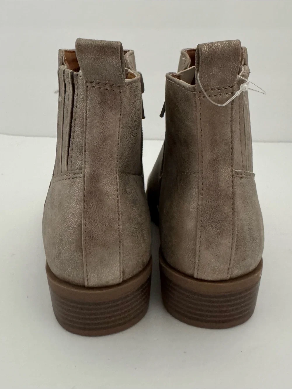Girls 3 Taupe Chelsea Ankle Boots Side Zip Elastic Gore Block Heel Booties Shoes